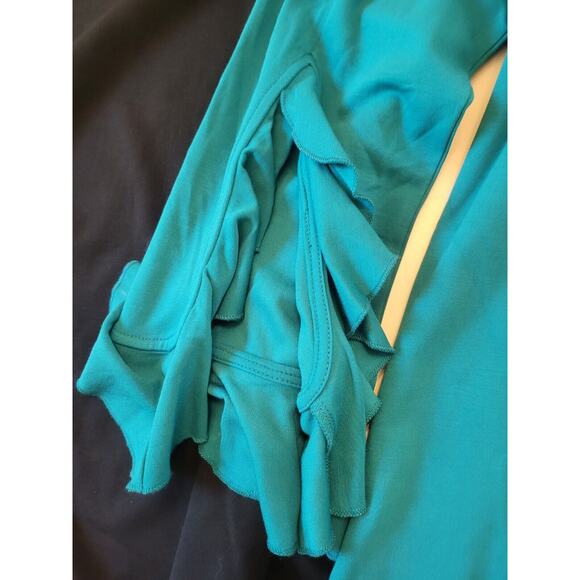 Isaac Mizrahi Live! Key Hole Flutter Long Sleeve BLACK‎ Teal Top T Shirt Size L - Picture 4 of 5